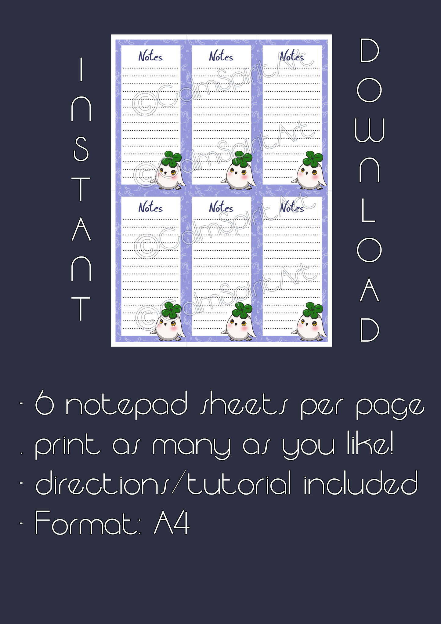Instant download: Notepad design 5-pack "Clover Friends" incl. tutorial